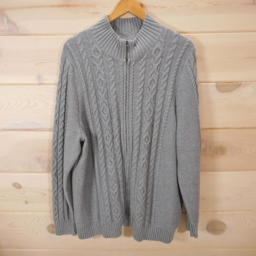 L.L. Bean Womens  2x 3x Cable Knit Full Zip Cardigan Gray 100% Cotton